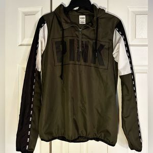 PINK Army Green Quarter-Zip Windbreaker